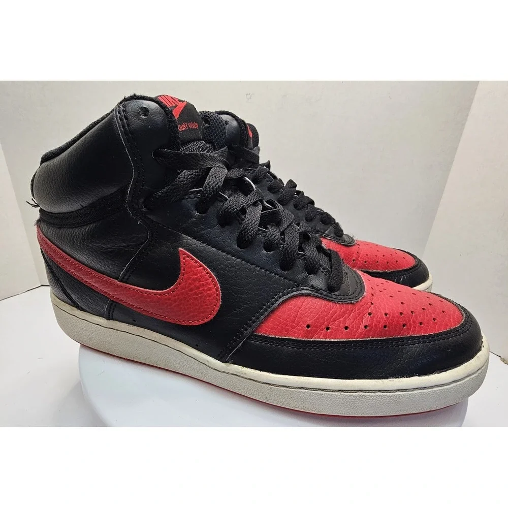 Nike Men's Court Vision Mid Shoes Size 7.5‎ DM8682-001 Black Red Sneakers